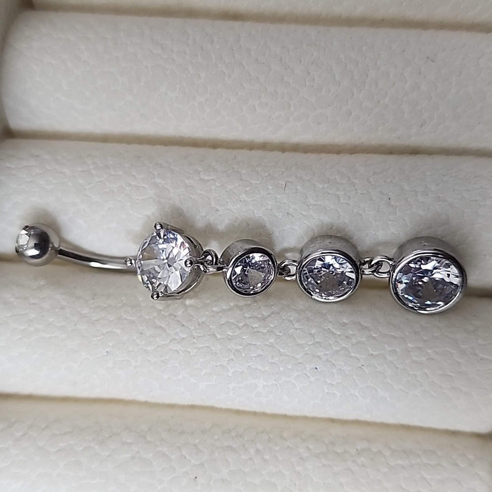 Belly BUTTON RING STAINLESS STEEL  14G  Dangle Gem